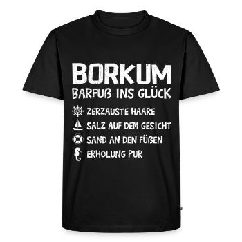 Vacances en mer du Nord BORKUM PIEDS NUS VERS LE BONHEUR Plaisir - T-shirt Premium bio Homme - noir - Devant - Nico (187cm)