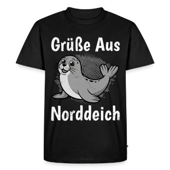 Vacances en mer du Nord SALUTATIONS DE NORDDEICH Drôle - T-shirt Premium bio Homme - noir - Devant - Nico (187cm)