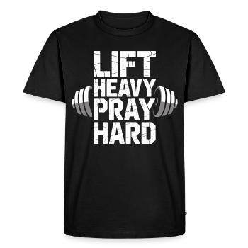 Motif de Fitness Lourd, Prie Dur - T-shirt Premium bio Homme - noir - Devant - Nico (187cm)