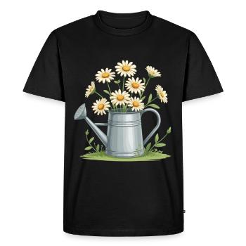 Des marguerites dans l’arrosoir - T-shirt Premium bio Homme - noir - Devant - Nico (187cm)
