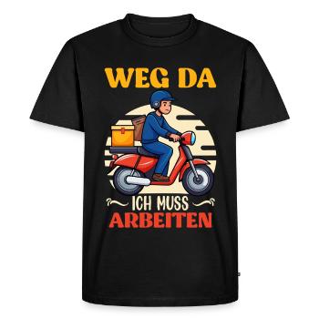 Postman AWAY THERE I HAVE TO WORK Funny - Men's Premium Organic T-Shirt - black - Front - Nico (187cm)