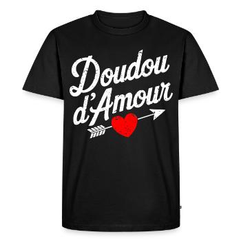 Doudou D'amour Saint valentin Couple - T-shirt Premium bio Homme - noir - Devant - Nico (187cm)