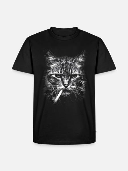 Fumer, cigarette, chat fumer une cigarette - T-shirt Premium bio Homme - noir