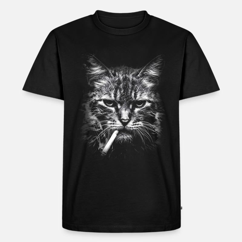 Rauchen, Zigarette, Katze raucht eine Zigarette - Männer Premium Bio T-Shirt - Schwarz