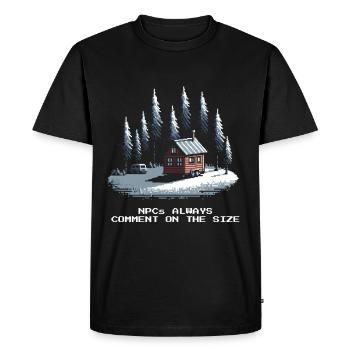 All comment on the size | Tiny House Humor - Men's Premium Organic T-Shirt - black - Front - Nico (187cm)