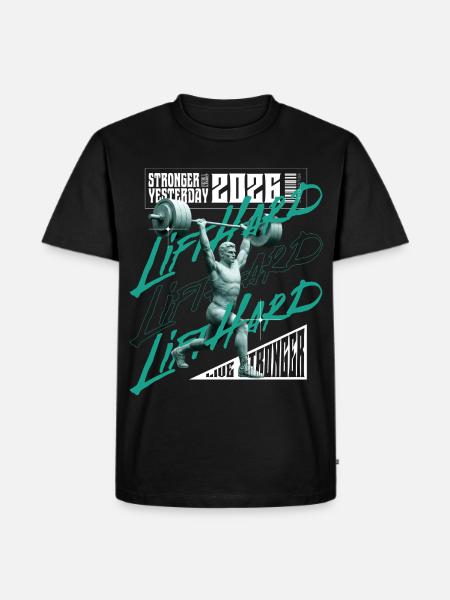 Gewichtheber-Mann, lila-rosa Lichtversion - Männer Premium Bio T-Shirt - Schwarz