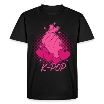 K-POP Finger Heart Musique coréenne Amour - T-shirt Premium bio Homme - noir - Devant - Nico (187cm)