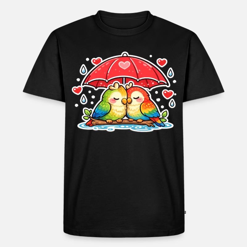 Herzpaar unter Regenschirm papagei - Männer Premium Bio T-Shirt - Schwarz