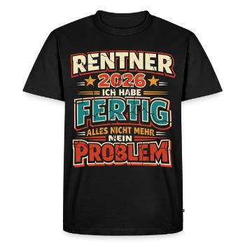 Retraités 2026 J’ai terminé ma retraite - T-shirt Premium bio Homme - noir - Devant - Nico (187cm)