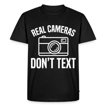 Real Cameras Don't Text Design - Men's Premium Organic T-Shirt - black - Front - Nico (187cm)