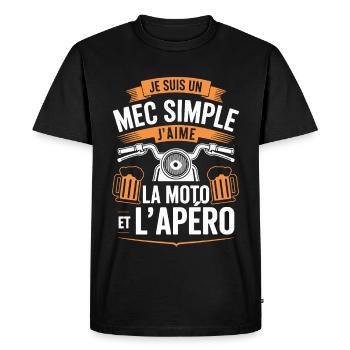Je suis un mec simple j’aime la moto et l’apéro - T-shirt Premium bio Homme - noir - Devant - Nico (187cm)