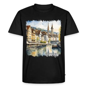 Aquarelle de Zurich, Zurich Suisse - T-shirt Premium bio Homme - noir - Devant - Nico (187cm)