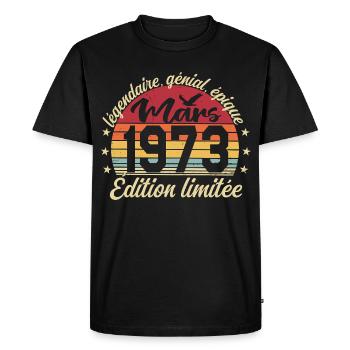 Mars 1973 53 ans Cadeau Anniversaire Mars 1973 - T-shirt Premium bio Homme - noir - Devant - Nico (187cm)