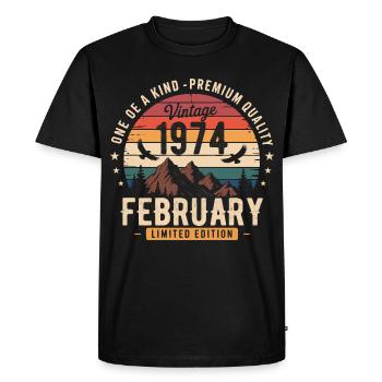 Février 1974 Anniversaire Vintage Février 1974 - T-shirt Premium bio Homme - noir - Devant - Nico (187cm)