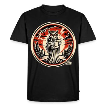 Hibou malin avec lettre - T-shirt Premium bio Homme - noir - Devant - Nico (187cm)