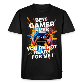 Joueur passionné de jeux vidéo console drôle - T-shirt Premium bio Homme - noir - Devant - Nico (187cm)