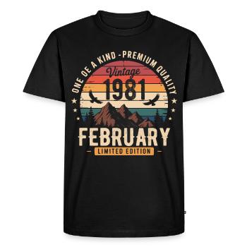 Février 1981 Anniversaire Vintage Février 1981 - T-shirt Premium bio Homme - noir - Devant - Nico (187cm)