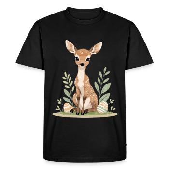 Faon au printemps avec des feuilles - T-shirt Premium bio Homme - noir - Devant - Nico (187cm)