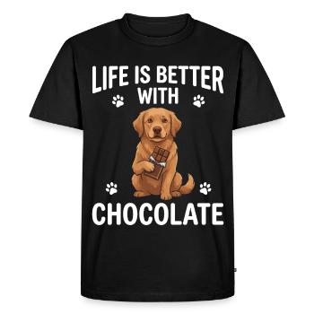 Life Is Better With Chocolate Dog Motif - Men's Premium Organic T-Shirt - black - Front - Nico (187cm)