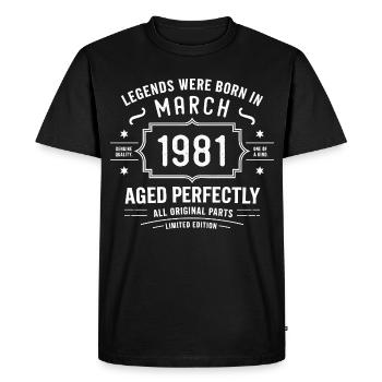 Légendaire depuis le 45 mars 1981 Anniversaire mars 1981 - T-shirt Premium bio Homme - noir - Devant - Nico (187cm)