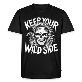 Wild Side Skull Design - Men's Premium Organic T-Shirt - black - Front - Nico (187cm)