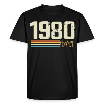 Février 1980 - Février 1980 Anniversaire 1980 - T-shirt Premium bio Homme - noir - Devant - Nico (187cm)