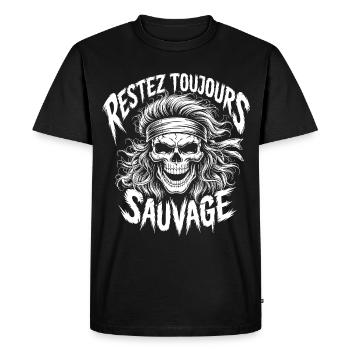 Crâne Bandana Restez Sauvage Skull - T-shirt Premium bio Homme - noir - Devant - Nico (187cm)