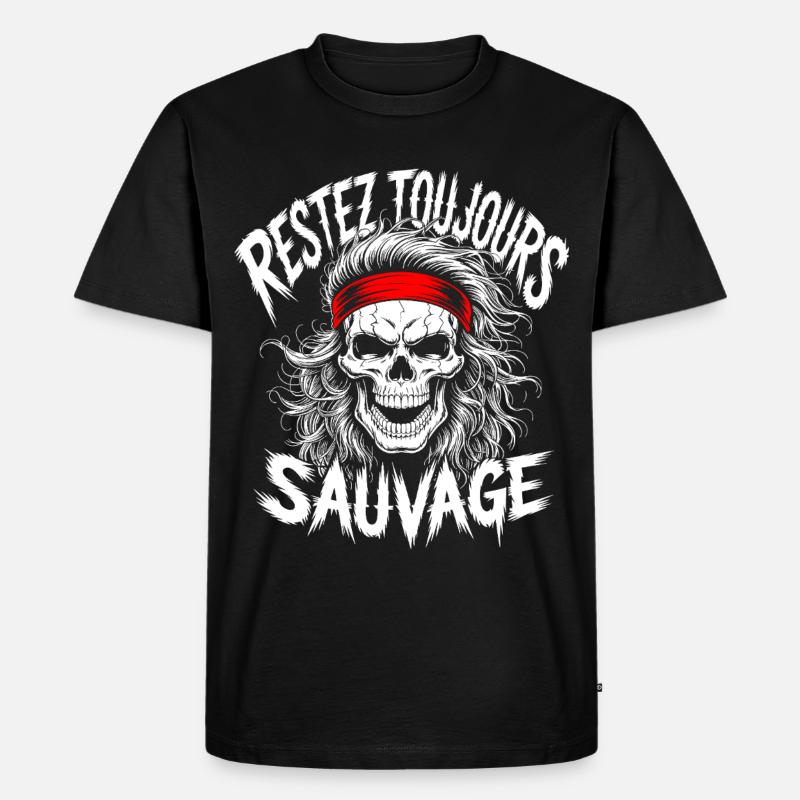 Bleib wild Immer Schädel - Männer Premium Bio T-Shirt - Schwarz
