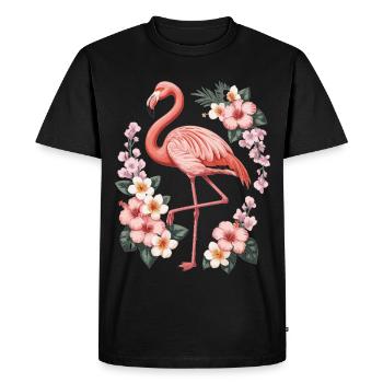 T-shirt Flamant rose avec fleurs – Motif des tropiques - T-shirt Premium bio Homme - noir - Devant - Nico (187cm)