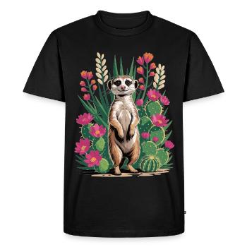 T-shirt suricate avec cactus - Cactus & fleurs - T-shirt Premium bio Homme - noir - Devant - Nico (187cm)