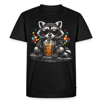 Raccoon Drinking Iced Coffee Sweet Cute - Men's Premium Organic T-Shirt - black - Front - Nico (187cm)