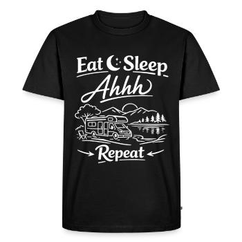 Aventure de camping | Mange, dors, répète - T-shirt Premium bio Homme - noir - Devant - Nico (187cm)