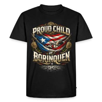 Enfant Boricua fier de Borinquen de Porto Rico - T-shirt Premium bio Homme - noir - Devant - Nico (187cm)