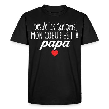 Mon cœur est à papa, désolé les garçons - T-shirt Premium bio Homme - noir - Devant - Nico (187cm)