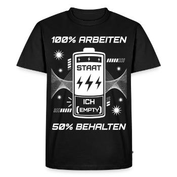 100 % travail, 50 % garder - T-shirt Premium bio Homme - noir - Devant - Nico (187cm)