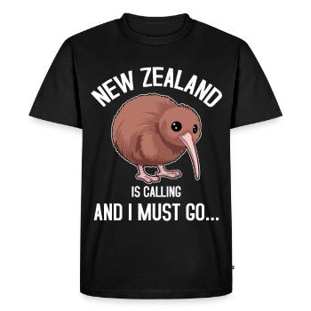 La Nouvelle-Zélande m’appelle et je dois y aller - T-shirt Premium bio Homme - noir - Devant - Nico (187cm)
