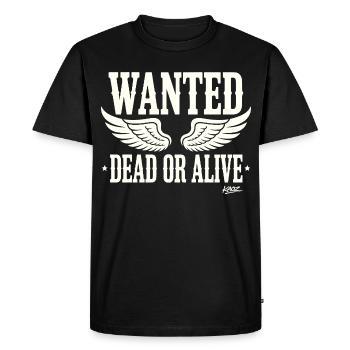 Recherché mort ou vivant avec des ailes - T-shirt Premium bio Homme - noir - Devant - Nico (187cm)