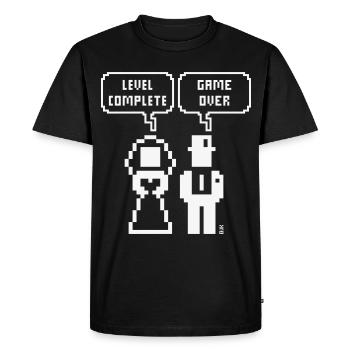 Niveau terminé – Game Over (JGA / Pixel / Grass W) - T-shirt Premium bio Homme - noir - Devant - Nico (187cm)