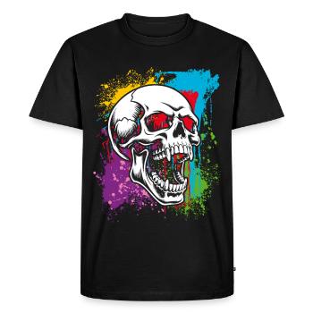 Skull on colorful spots - Men's Premium Organic T-Shirt - black - Front - Nico (187cm)