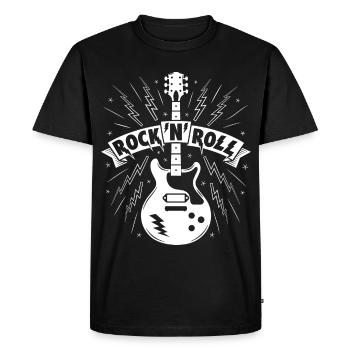 Bannière Rock’N’Roll avec guitare - T-shirt Premium bio Homme - noir - Devant - Nico (187cm)