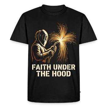 FOI SOUS LE CAPOT Motif du soudeur - T-shirt Premium bio Homme - noir - Devant - Nico (187cm)