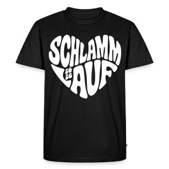 Course de boue 2026 - Forme de cœur - Course de boue 2026 - T-shirt Premium bio Homme - noir - Devant - Nico (187cm)