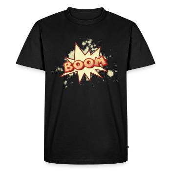 Boom! – Retro Comic Cartoon in Halftone Style - Men's Premium Organic T-Shirt - black - Front - Nico (187cm)