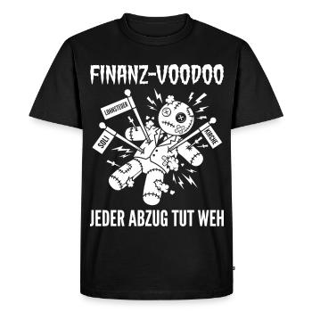 Financial Voodoo Doll Every Print Hurts - Men's Premium Organic T-Shirt - black - Front - Nico (187cm)