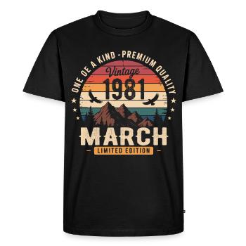 Mars 1981 Cadeau 45eme Anniversaire March 1981 - T-shirt Premium bio Homme - noir - Devant - Nico (187cm)