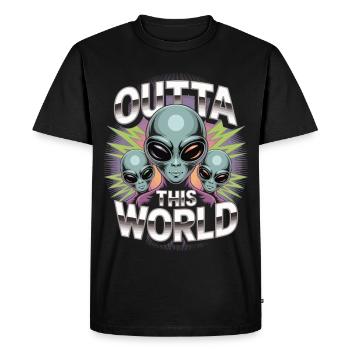 Outta This World Alien Shirt – 90s Style - Men's Premium Organic T-Shirt - black - Front - Nico (187cm)