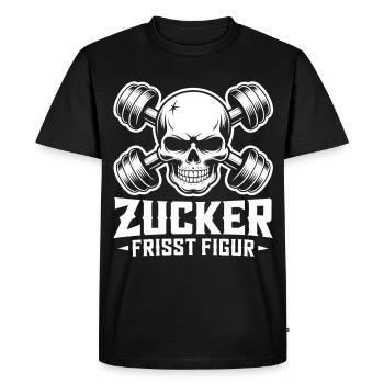 Haltères de Sucre Mange Figure Skull - T-shirt Premium bio Homme - noir - Devant - Nico (187cm)