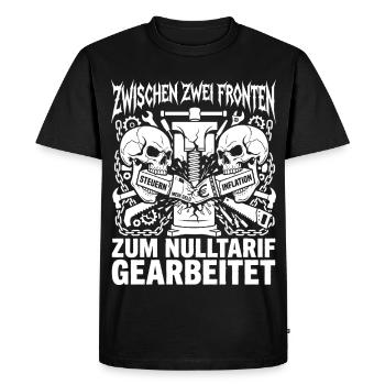 Entre deux fronts : impôts, inflation, coups de poing - T-shirt Premium bio Homme - noir - Devant - Nico (187cm)
