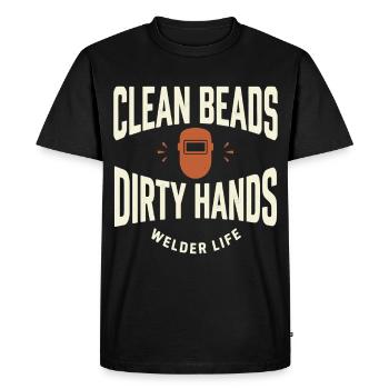Talles propres, mains sales, durée de vie du soudeur - T-shirt Premium bio Homme - noir - Devant - Nico (187cm)