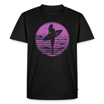 Surfer Retro Vintage Sunset Beach - Men's Premium Organic T-Shirt - black - Front - Nico (187cm)